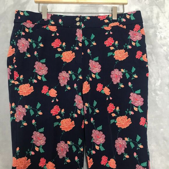 Chicos Crop Pant Womens 14 Blue Floral Flat Front Stretch High Waist Straight - Picture 3 of 8